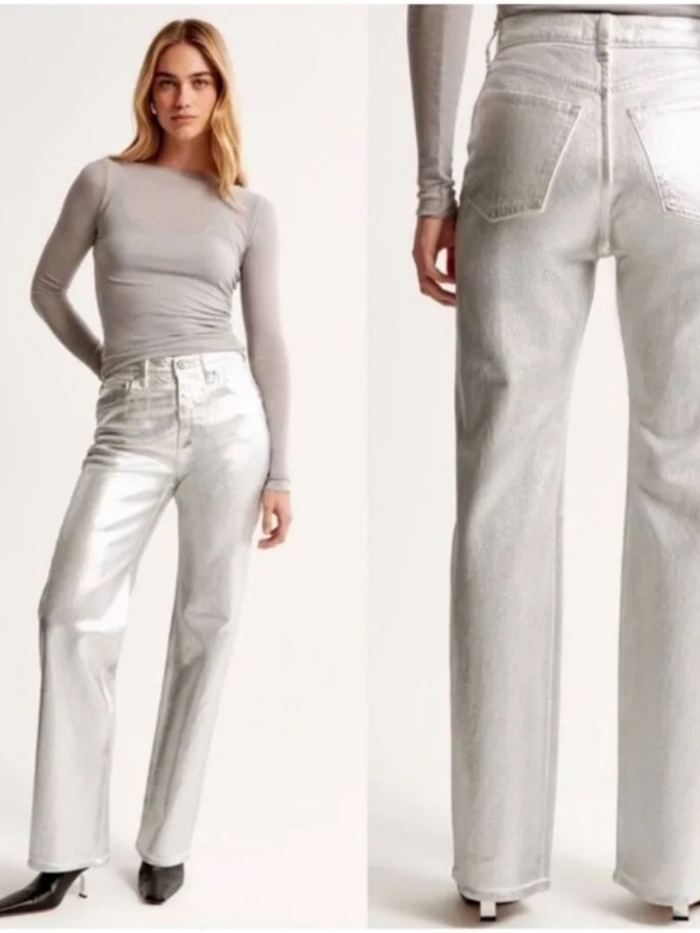 Abercrombie & Fitch Silver Metallic 90’s High Rise Pants